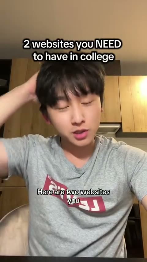 Creator in a kitchen with the caption: 2 websites you need to have in college