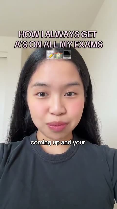 Creator talking to camera with the caption: How I always get A's on all my exams